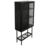 English Elm Industrial Cabinet Cupboard With 2 Metal Mesh Doors Adjustable Shelves and Feet Bottom Shelf Anti-Tip Dust-Free Kitchen Credenza Sideboard Black