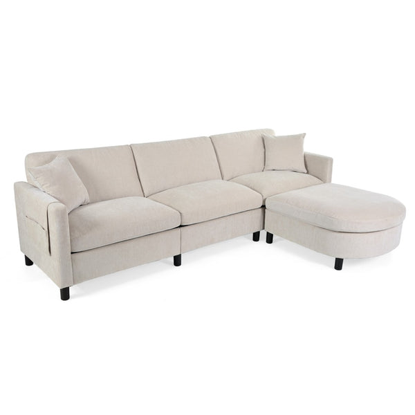 English Elm 107.87'sectional Sofa with Ottoman Pine Frame Removable Cushions Living Room Seating Beige W680S00008