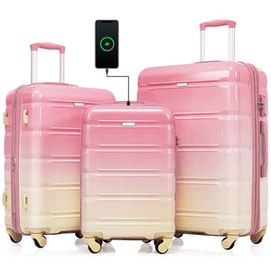 English Elm Luggage 3 Piece Hard Shell Abs Pc Set with Usb Port and Spinner Wheels Travel N726P264892H