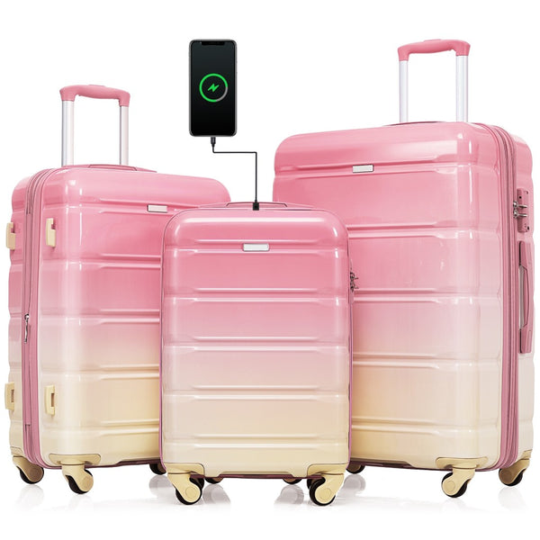 English Elm Luggage 3 Piece Hard Shell Abs Pc Set with Usb Port and Spinner Wheels Travel N726P264892H