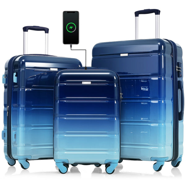 English Elm Luggage 3 Piece Hard Shell Set with Usb Port Spinner Wheels and Abs Pc Travel Protection N726P264892N