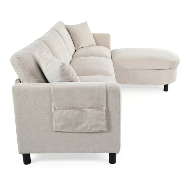 English Elm 107.87'sectional Sofa with Ottoman Pine Frame Removable Cushions Living Room Seating Beige W680S00008