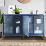 Hearth and Haven Sideboard with Adjustable Shelves and 4 Fluted Glass Doors, Blue W1673127685