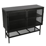 English Elm Industrial Double Door Cabinet Console Table With 2 Mesh Doors Adjustable Shelf and Feet Bottom Shelf Anti-Tip Dust-Free Kitchen Credenza Sideboard Frosted Black