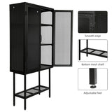 English Elm Industrial Cabinet Cupboard With 2 Metal Mesh Doors Adjustable Shelves and Feet Bottom Shelf Anti-Tip Dust-Free Kitchen Credenza Sideboard Black