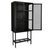 English Elm Industrial Cabinet Cupboard With 2 Metal Mesh Doors Adjustable Shelves and Feet Bottom Shelf Anti-Tip Dust-Free Kitchen Credenza Sideboard Black