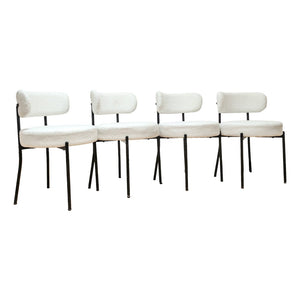 English Elm 62.4" Extendable Mdf Dining Set with Upholstered Chairs and Black X Metal Legs Grey+White W2189S00945