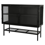 English Elm Industrial Double Door Cabinet Console Table With 2 Mesh Doors Adjustable Shelf and Feet Bottom Shelf Anti-Tip Dust-Free Kitchen Credenza Sideboard Frosted Black