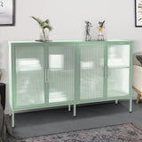 English Elm Stylish 4-Door Tempered Glass Cabinet With 4 Glass Doors Adjustable Shelf and Feet Anti-Tip Dust-Free Fluted Glass Kitchen Credenza Light Green