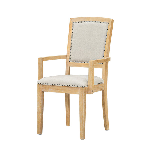 English Elm TOPMAX Rustic Extendable Dining Set with 84" Table and 24" Leaf, 9-Piece Wood Frame, Upholstered Chairs Natural+Grey SP000038AAD