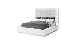 English Elm LED Coco Queen Size Bed with Built-In Ambient Headboard & Side Rail Lighting, Solid Wood, Plush Upholstery Modern Design 659436431218