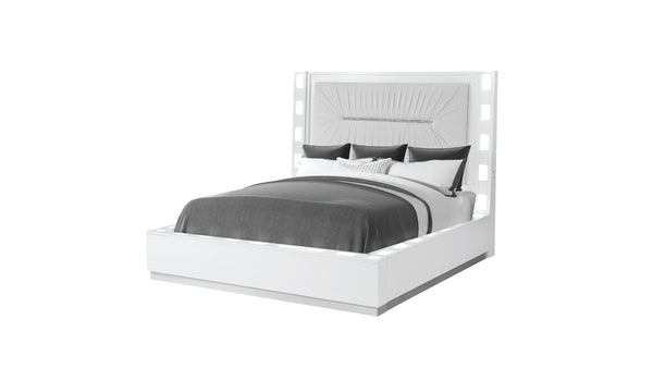 English Elm LED Coco Queen Size Bed with Built-In Ambient Headboard & Side Rail Lighting, Solid Wood, Plush Upholstery Modern Design 659436431218