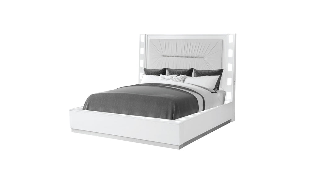 English Elm Queen Coco 4PC Bedroom Set with LED Headboard & Rails, Plush Upholstery, 8-Drawer Dresser, Mirror 659436095311
