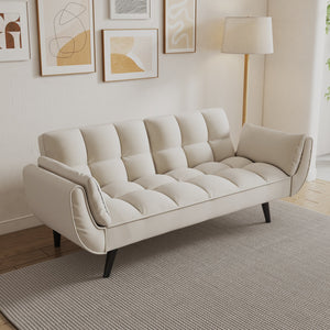 English Elm 74 Velvet 2-Seater Sofa Modern Blue Black Comfortable Sponge Cushion Solid Wood Frame Stylish Small Space-Friendly Lounge Beige W1658135109