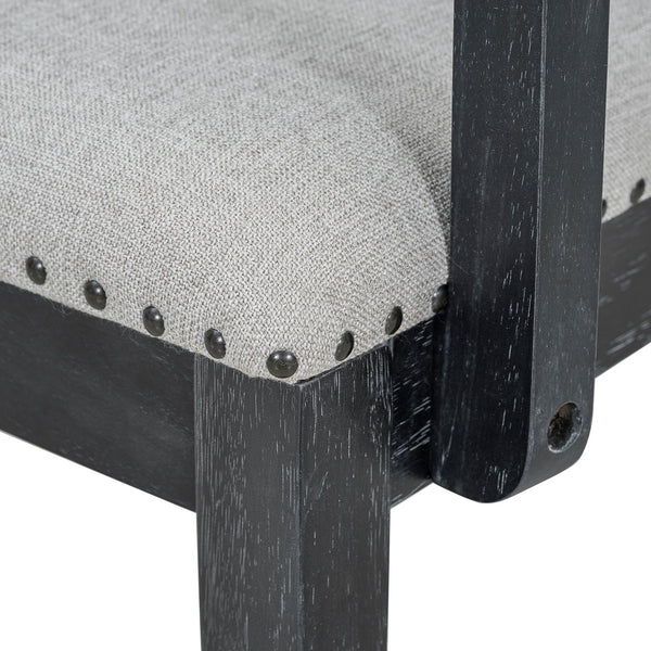 English Elm TOPMAX Rustic Extendable Dining Set with 84" Table and 24" Leaf, 9-Piece Wood Frame, Upholstered Chairs Black+ Gray SP000038AAB