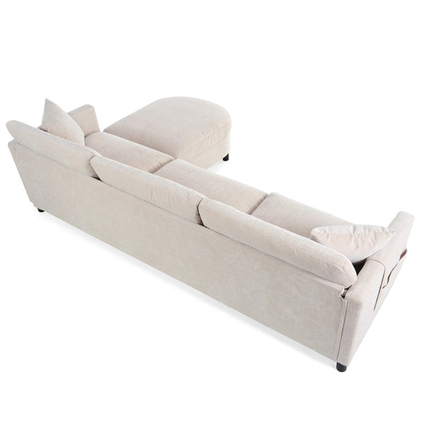 English Elm 107.87'sectional Sofa with Ottoman Pine Frame Removable Cushions Living Room Seating Beige W680S00008