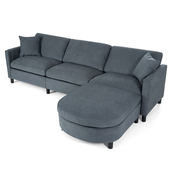 English Elm 107.87'sectional Sofa with Ottoman Pine Frame Removable Cushions Living Room Seating Dark Gray W680S00009