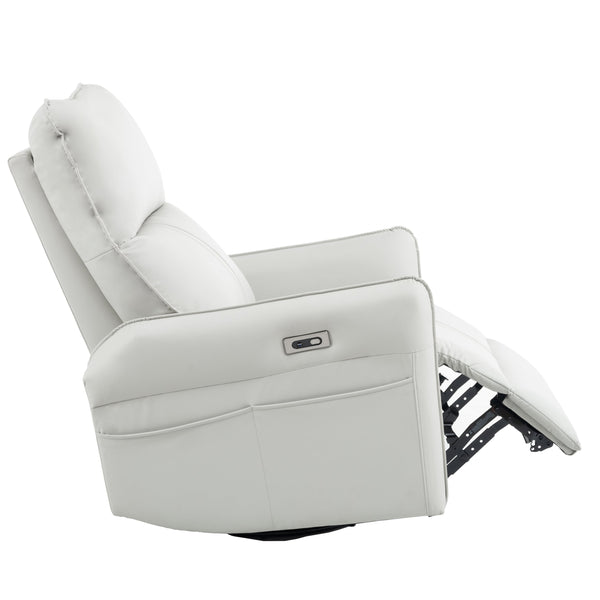 English Elm 270° Power Swivel Rocker Recliner Chair - Pu Leather Electric Glider With Usb Ports For Comfort W1028S00026