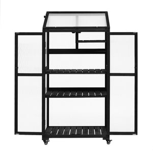 English Elm Topmax Fir Wood Polycarbonate Cold Frame Greenhouse with Wheels Adjustable Shelves Outdoor Black WF297923AAB