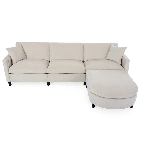 English Elm 107.87'sectional Sofa with Ottoman Removable Cushions Pine Frame L-shaped Living Room Beige W680S00145