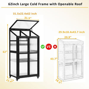 English Elm Topmax Fir Wood Polycarbonate Cold Frame Greenhouse with Wheels Adjustable Shelves Outdoor Black WF297923AAB