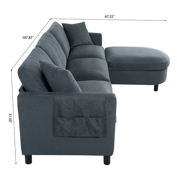 English Elm 107.87'sectional Sofa with Ottoman Removable Cushions Pine Frame L-shaped Living Room Dark Gray W680S00146