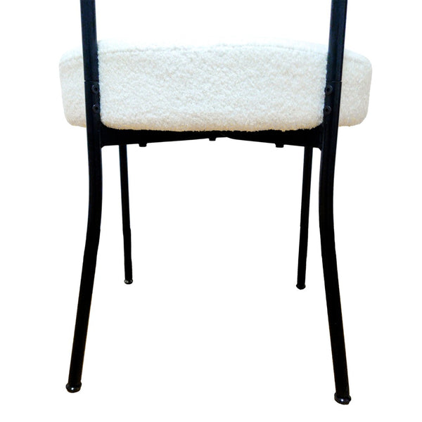 English Elm White Boucle Barrel Dining Chairs Set of 4 Mid Century Sculptural Curved Back W2189S00821