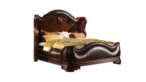 English Elm Bella Queen Bed in Dark Walnut with Cushioned Wing Headboard, Storage Drawers & Beveled Mirror Included B009S01601