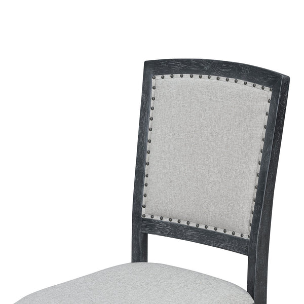 English Elm TOPMAX Rustic Extendable Dining Set with 84" Table and 24" Leaf, 9-Piece Wood Frame, Upholstered Chairs Black+ Gray SP000038AAB