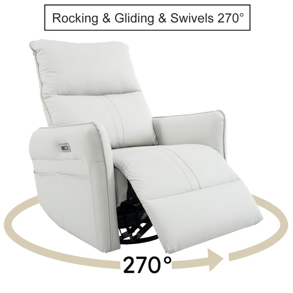 English Elm 270° Power Swivel Rocker Recliner Chair - Pu Leather Electric Glider With Usb Ports For Comfort W1028S00026