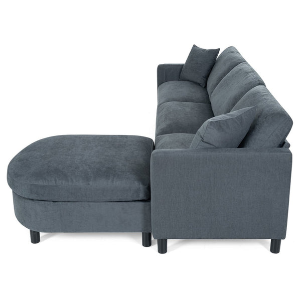 English Elm 107.87'sectional Sofa with Ottoman Removable Cushions Pine Frame L-shaped Living Room Dark Gray W680S00146