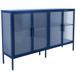 Hearth and Haven Sideboard with Adjustable Shelves and 4 Fluted Glass Doors, Blue W1673127685