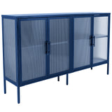 Sideboard with Adjustable Shelves and 4 Fluted Glass Doors, Blue