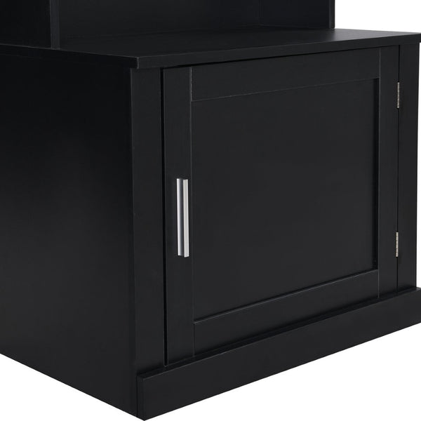 English Elm On-trend Modular Entryway Hall Tree with Hooks Shoe Cubbies Bench and Shelves Black N721S000025B