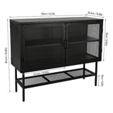 English Elm Industrial Double Door Cabinet Console Table With 2 Mesh Doors Adjustable Shelf and Feet Bottom Shelf Anti-Tip Dust-Free Kitchen Credenza Sideboard Frosted Black