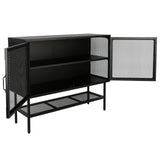 English Elm Industrial Double Door Cabinet Console Table With 2 Mesh Doors Adjustable Shelf and Feet Bottom Shelf Anti-Tip Dust-Free Kitchen Credenza Sideboard Frosted Black