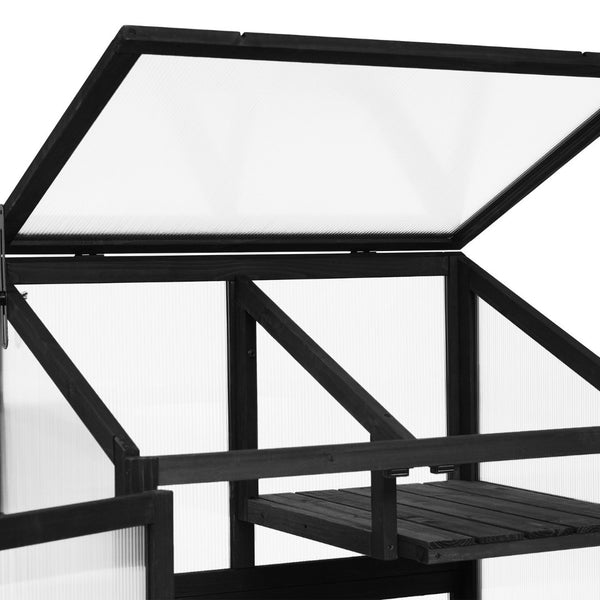 English Elm Topmax Fir Wood Polycarbonate Cold Frame Greenhouse with Wheels Adjustable Shelves Outdoor Black WF297923AAB