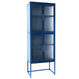 English Elm Stylish 4-Door Tempered Glass Cabinet With 4 Glass Doors Adjustable Shelves U-Shaped Leg Anti-Tip Dust-Free Fluted Glass Kitchen Credenza Blue