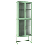 English Elm Stylish 4-Door Tempered Glass Cabinet With 4 Glass Doors Adjustable Shelves U-Shaped Leg Anti-Tip Dust-Free Fluted Glass Kitchen Credenza Light Green