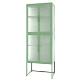 English Elm Stylish 4-Door Tempered Glass Cabinet With 4 Glass Doors Adjustable Shelves U-Shaped Leg Anti-Tip Dust-Free Fluted Glass Kitchen Credenza Light Green