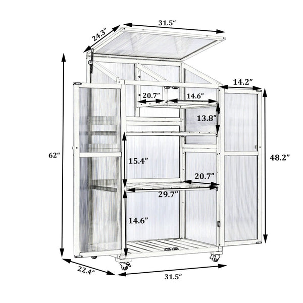 English Elm Topmax Fir Wood Polycarbonate Cold Frame Greenhouse with Wheels Adjustable Shelves Outdoor Black WF297923AAB