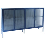 Hearth and Haven Sideboard with Adjustable Shelves and 4 Fluted Glass Doors, Blue W1673127685