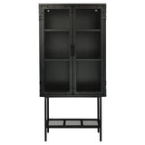 English Elm Industrial Cabinet Cupboard With 2 Metal Mesh Doors Adjustable Shelves and Feet Bottom Shelf Anti-Tip Dust-Free Kitchen Credenza Sideboard Black