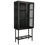 English Elm Industrial Cabinet Cupboard With 2 Metal Mesh Doors Adjustable Shelves and Feet Bottom Shelf Anti-Tip Dust-Free Kitchen Credenza Sideboard Black