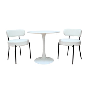 English Elm White Plush Boucle Dining Chair Set of 4 with Curved Back, Thick Cushion, Ergonomic Comfort, Matte Legs White+Black W2189138693