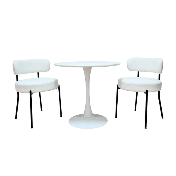 English Elm White Plush Boucle Dining Chair Set of 4 with Curved Back, Thick Cushion, Ergonomic Comfort, Matte Legs White+Black W2189138693