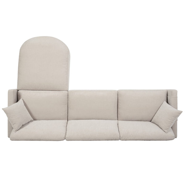 English Elm 107.87'sectional Sofa with Ottoman Removable Cushions Pine Frame L-shaped Living Room Beige W680S00145