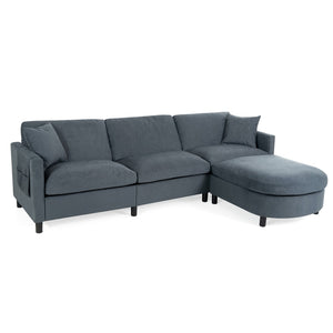 English Elm 107.87'sectional Sofa with Ottoman Pine Frame Removable Cushions Living Room Seating Dark Gray W680S00009