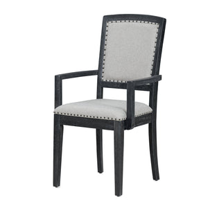 English Elm TOPMAX Rustic Extendable Dining Set with 84" Table and 24" Leaf, 9-Piece Wood Frame, Upholstered Chairs Black+ Gray SP000038AAB