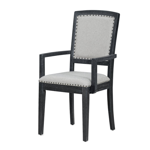 English Elm TOPMAX Rustic Extendable Dining Set with 84" Table and 24" Leaf, 9-Piece Wood Frame, Upholstered Chairs Black+ Gray SP000038AAB